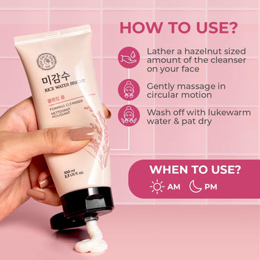 The Face Shop Rice Water Bright Foaming Face Wash 100ml | Face Wash for Glowing Skin | Cleanser for Uneven Skin Tone | Korean Skin Care, For Oily skin